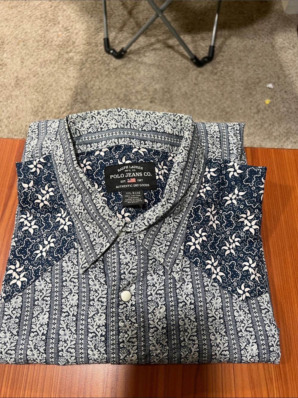 Men’s Navy Patterned Button-Down Shirt